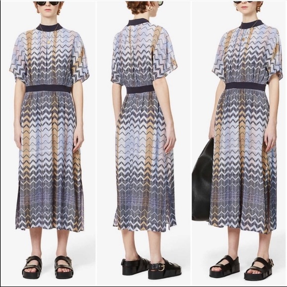 🎀NWT🎀Ted Baker Sporty-Chic 70’s Insp. Geometric Print Mock Neck Midi Dress - Picture 7 of 16